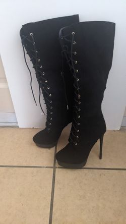  Knee High 5" Heel black Boots