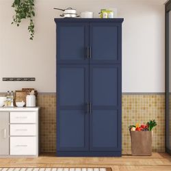 70.9 in. Freestanding Kitchen Pantry Cabinet with 4-Doors, 2-Door Shelves, 8-Pull-out Trays and Adjustable Shelf, Blue