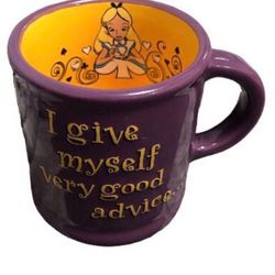 Disney Parks Alice In Wonderland Mug Purple Embossed "I Give Myself Good Advice"