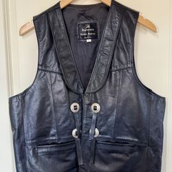 Vintage Espinoza’s Leather Fashion Western Biker Vest Black Concho Fringe L USA
