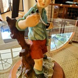 Vintage Resin Hand Painted Status. Boy With Sling Shot