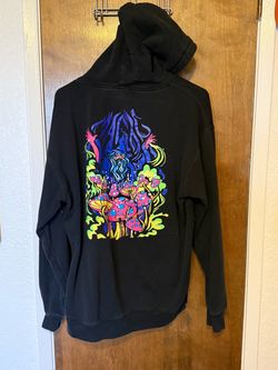 Black Graphic Hoodie Wizard Mushroom Print