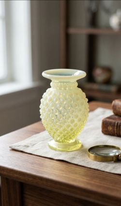 1940s vintage Fenton Topaz Opalescent Hobnail bud vase