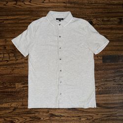 Banana Republic Heather Grey Performance Knit Button-Up Polo Shirt Size Medium