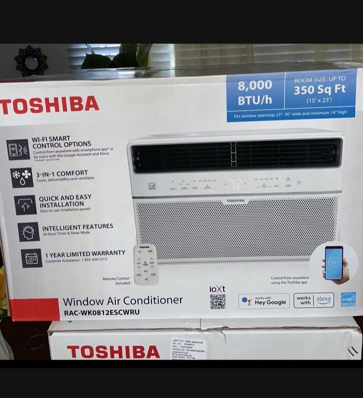 On Sale New Toshiba 8,000 BTU/h 115-Volt Smart WiFi Touch Control Window Air Conditioner with Remote and ENERGY STAR in White $$$230 Dollars Firm 