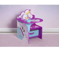Children Unicorn Chair Desk with Storage Bin