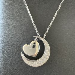 New Sterling Silver Moon And Back Diamond Necklace 