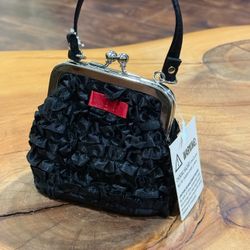 Holiday Editions Black Ruffled Mini Purse with Red Bow • NWT