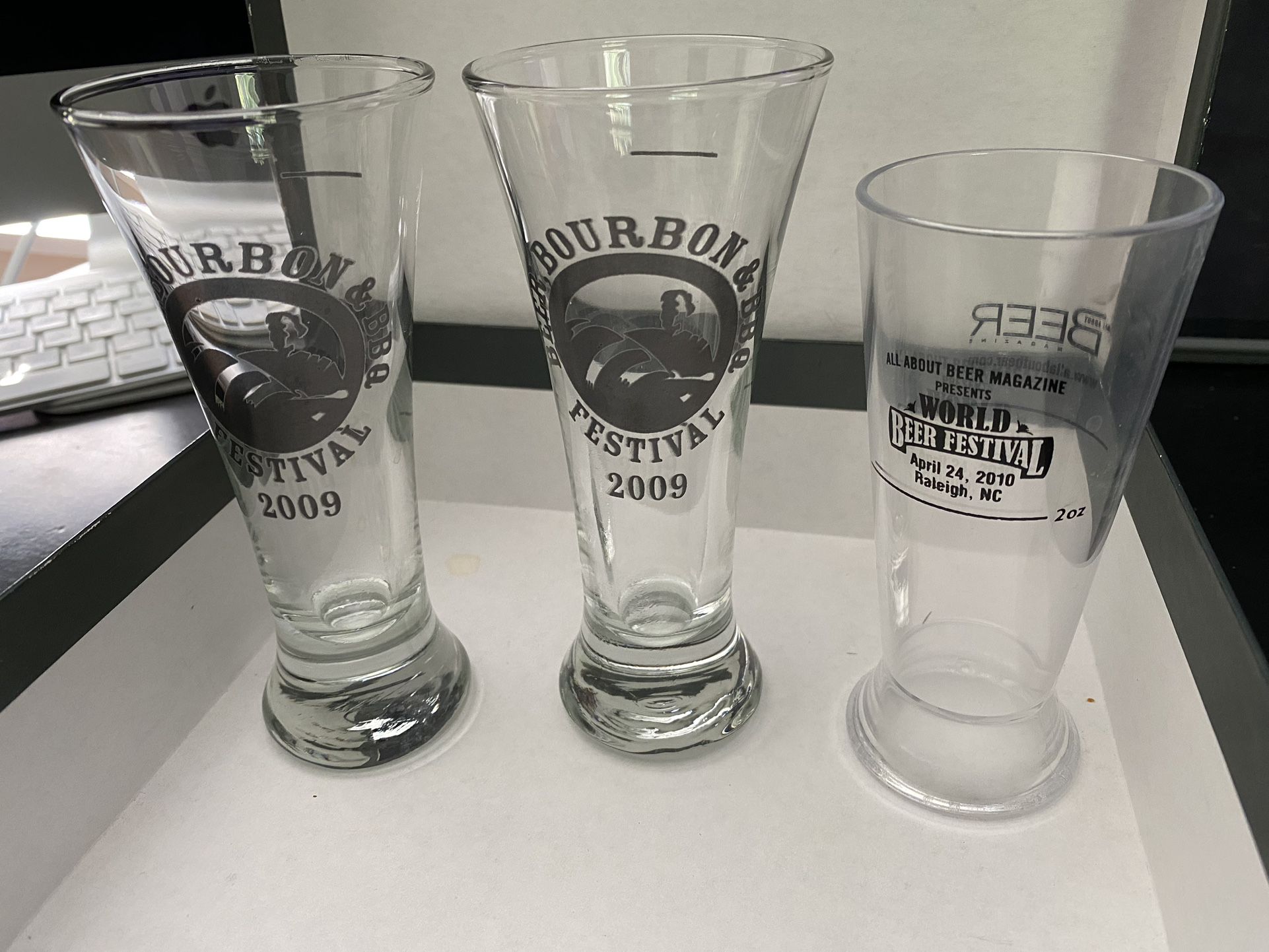 2009 Beer Bourbon & BBQ Festival souvenir tasting glasses - set of 2 + 1 WBF bonus glass