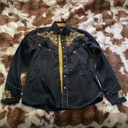 Black And Gold Embroided Western Shirt 