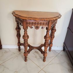 Carved Wood Demilune Console Table