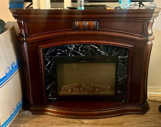 Electric Fireplace with Wood Mantel