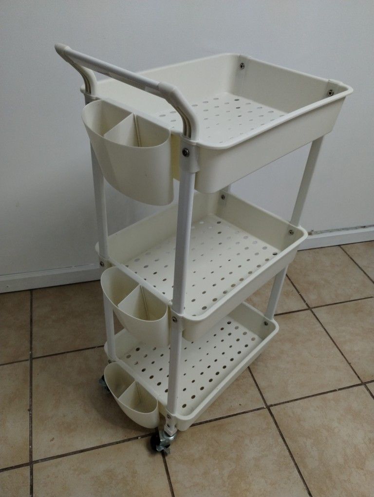 3-Tier Plastic Rolling Utility Cart with Handle