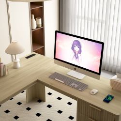 L Shaped Desk,Computer Desk with Drawers,Bookshelf,Modern Corner Desk,Home Office Desk,L-Shaped Study Table Writing Desk,Corner Gaming Computer Desk w