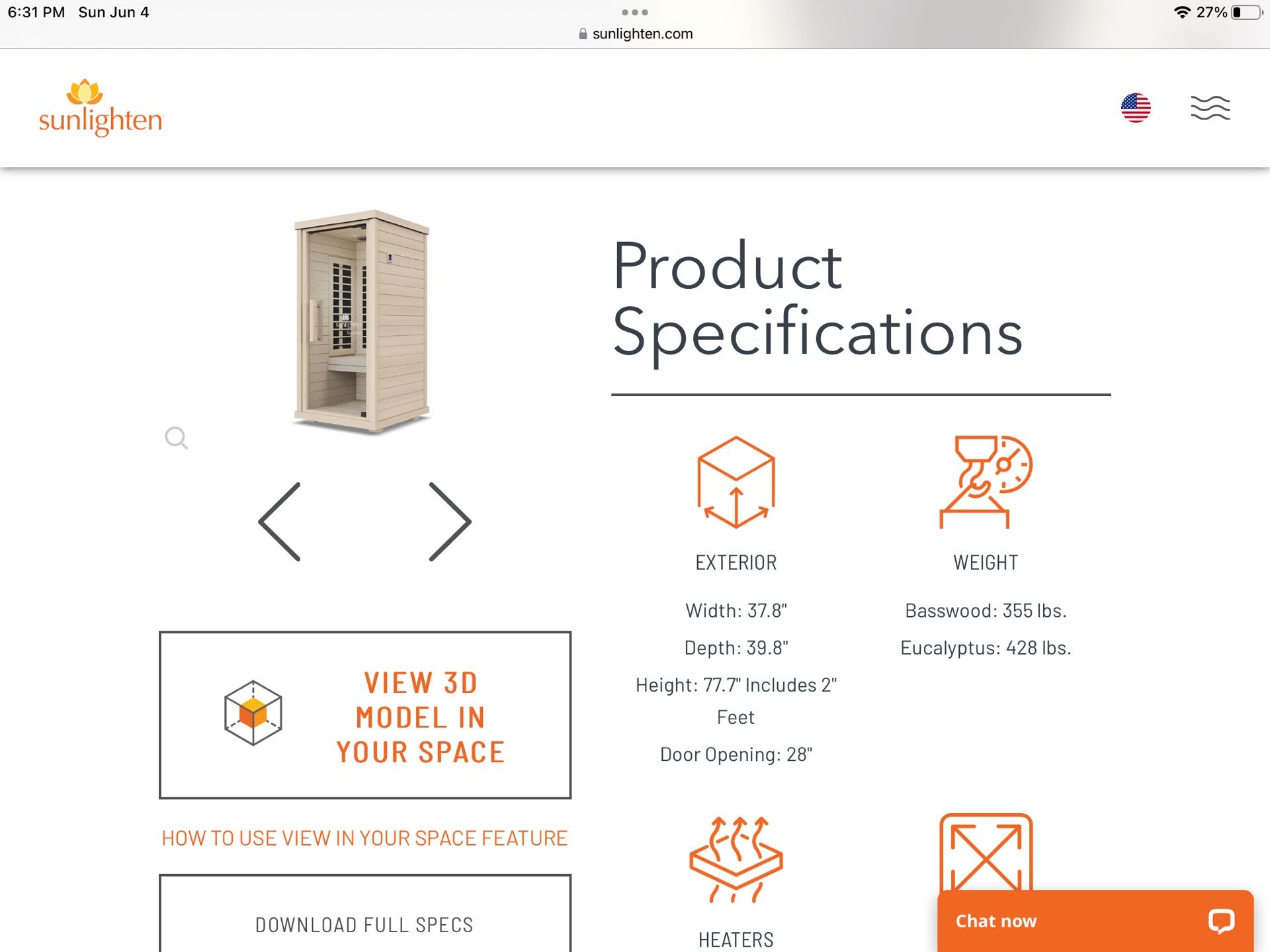 Sunlighten Signature 1 Infrared Sauna - Basswood, Bluetooth