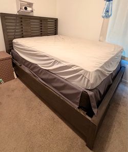 Wood bedframe and night stand (with USB outlet)