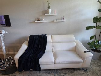 White like Leather Sofa with Adjustable Headrests