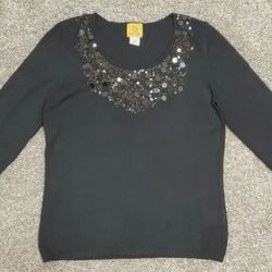 Women's Ruby Rd Pullover Sweater Size S Black Sequin Trim