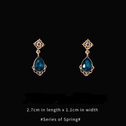 Blue tear drop elegant aquamarine diamond drops earring with silver needle