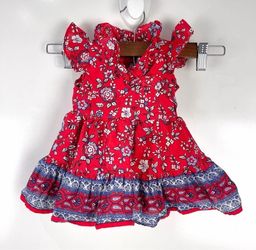 Janie and Jack Ruffle Trim Floral Dress Red Baby Girl Size 3-6 Months