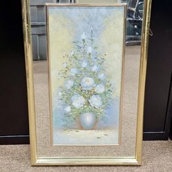 Grey Peonies Gold Mirrored Art