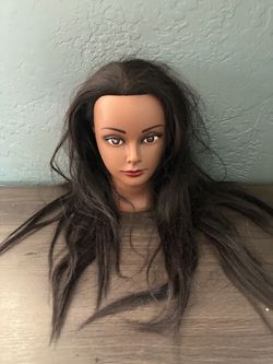 Beautiful Cosmetology Head. Long Dark Hair. Brown Skin. Great Facial Features.