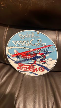 Vintage drink, Coca-Cola Pepsi, skywriter Pepsi, cola porcelain sign by Andy Rooney.