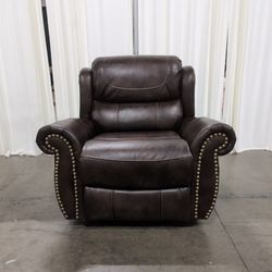 Hydeline Furniture Brown Faux Leather Recliner with Nailhead Trim