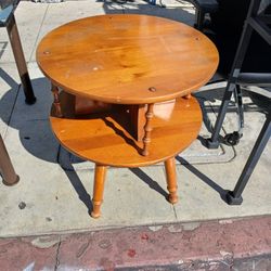 vintage two-tier round wood accent table