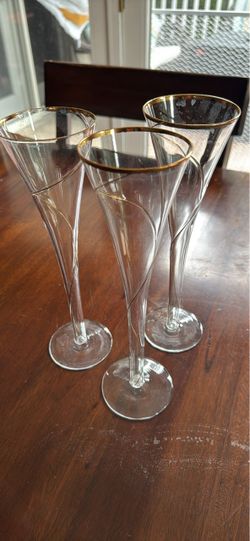 Set of 3 Gold Rim Champagne Flutes