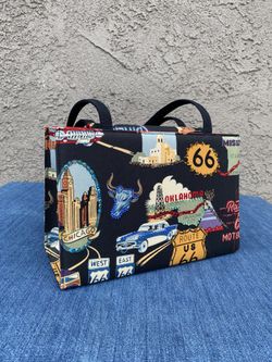 Vintage 90s Souvenir Handbag Route 66 Hot rod Classic Cars Made In USA 