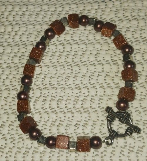 Vintage Goldstone look Plastic Bead Bracelet, 8"