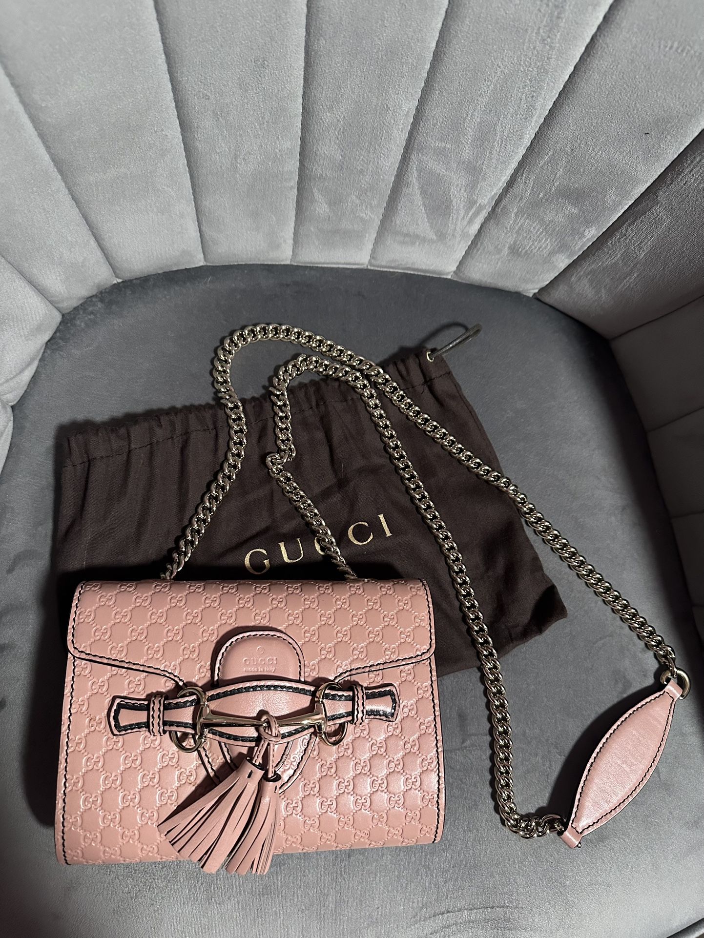 Gucci Guccissima Emily Mini Crossbody Bag with Chain in Baby Pink