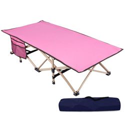 REDCAMP Folding Kids Cot for Sleeping, Portable Toddler Cot Bed Child Travel Cot for Camping, Pink 53''x26'' 