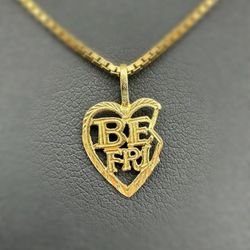 Jewelry 14k solid yellow gold BE FRI heart Pendant charm