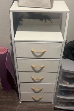 White Fabric  Dresser With 5 Drawers