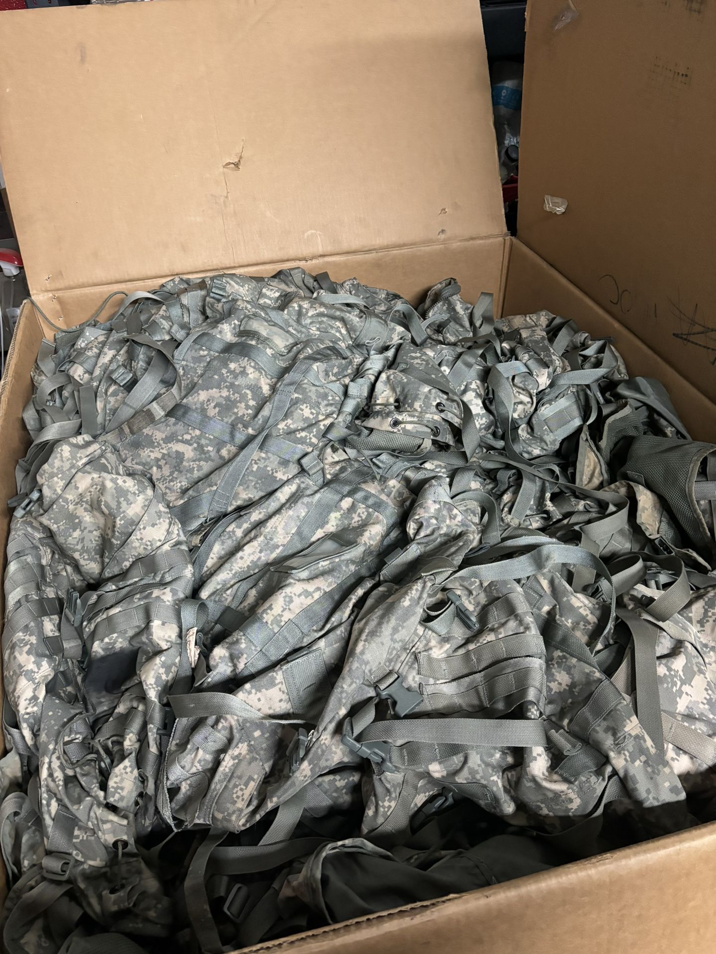 Box Of Ucp Military Rucks (Slightly Beat) Surplus Condition