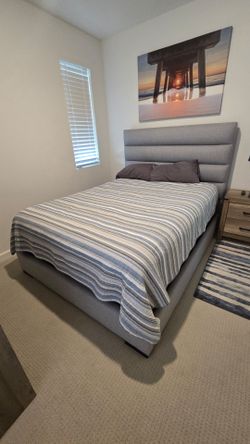 Gray Upholstered Bed Frame with Headboard