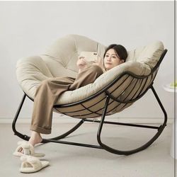 Patio Outdoor Rocking Chair, Indoor Rocking Papasan Chair Comfy Rocker Chair with Thick Cushion, Padded Cushion Rocker