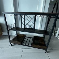 Bar Cart with Wine Rack and Stemware Holders