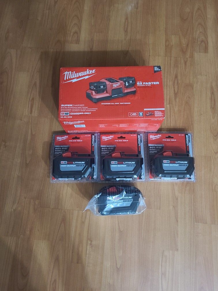 Milwaukee M18 Batteries With Charger 4-12ah