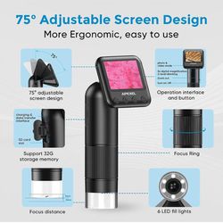 APEXEL Handheld Digital Microscope with 2” LCD Screen, 800X Pocket Portable Microscope for Kids with Adjustable Lights Coins Electronic Magnifier Came