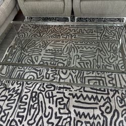 Vintage 70’s / 80’s chrome & glass Living Room Rectangle Table W/ Shelf