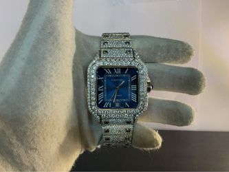 Cartier Santos moissanite -Set Watch Blue Dial