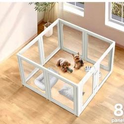 Acrylic Indoor Dog Playpen for Puppies and Small Dogs, 24 Inch, 8 Panels, White