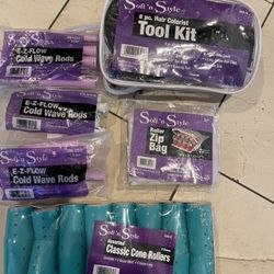 8 piece hair colorist tool kit, Ez flow cold wave rods , classic cone rollers