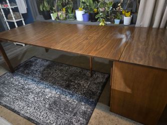Vintage MCM Saginaw Furniture Extendomatic convertible dining table buffet cabinet with 5 leaves