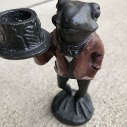 Vintage Heavy Cast Iron Frog Candle Stick Holder 