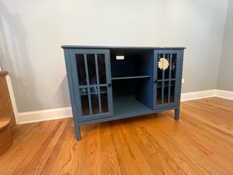 Blue Painted Media Console / Accent Cabinet with Glass Doors
