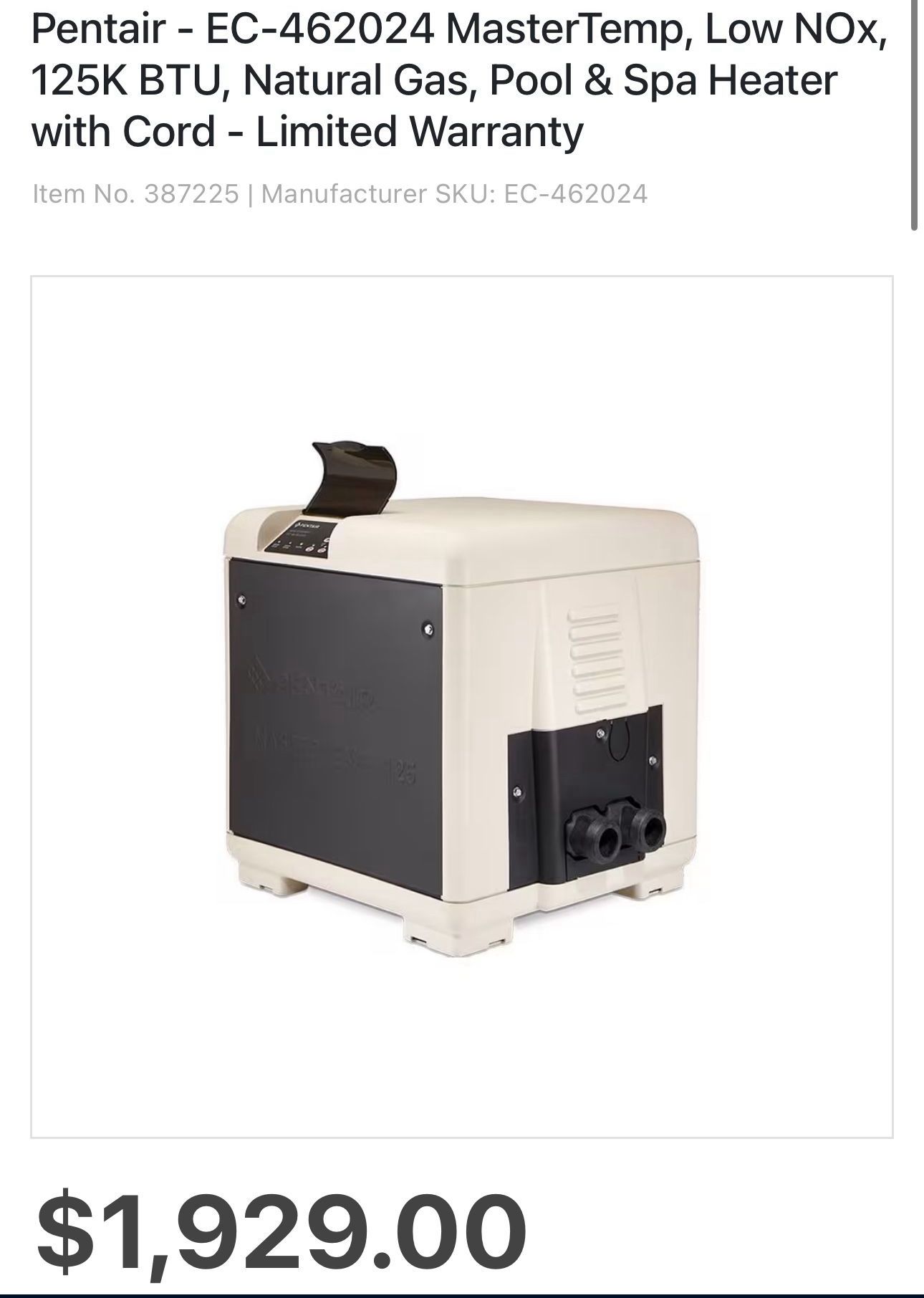 Pool Heater Pentair